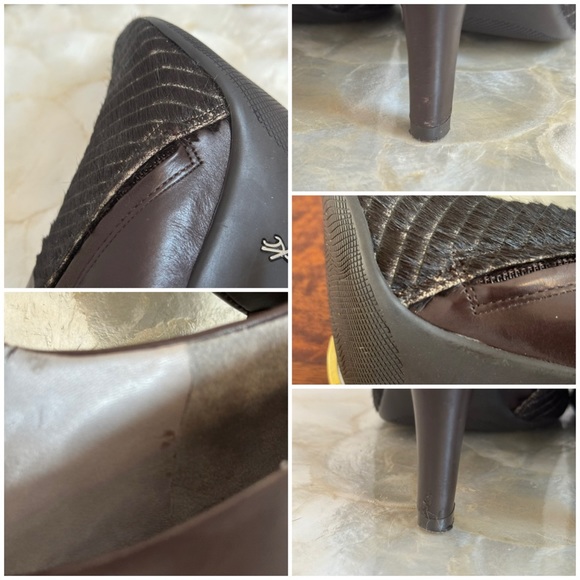 Kenneth Cole Brown Leather Faux Fur Stiletto Booties Sz 10 - Picture 13 of 16